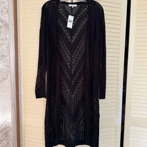 Hooked Up by IOT Black Open-Knit Cardigan